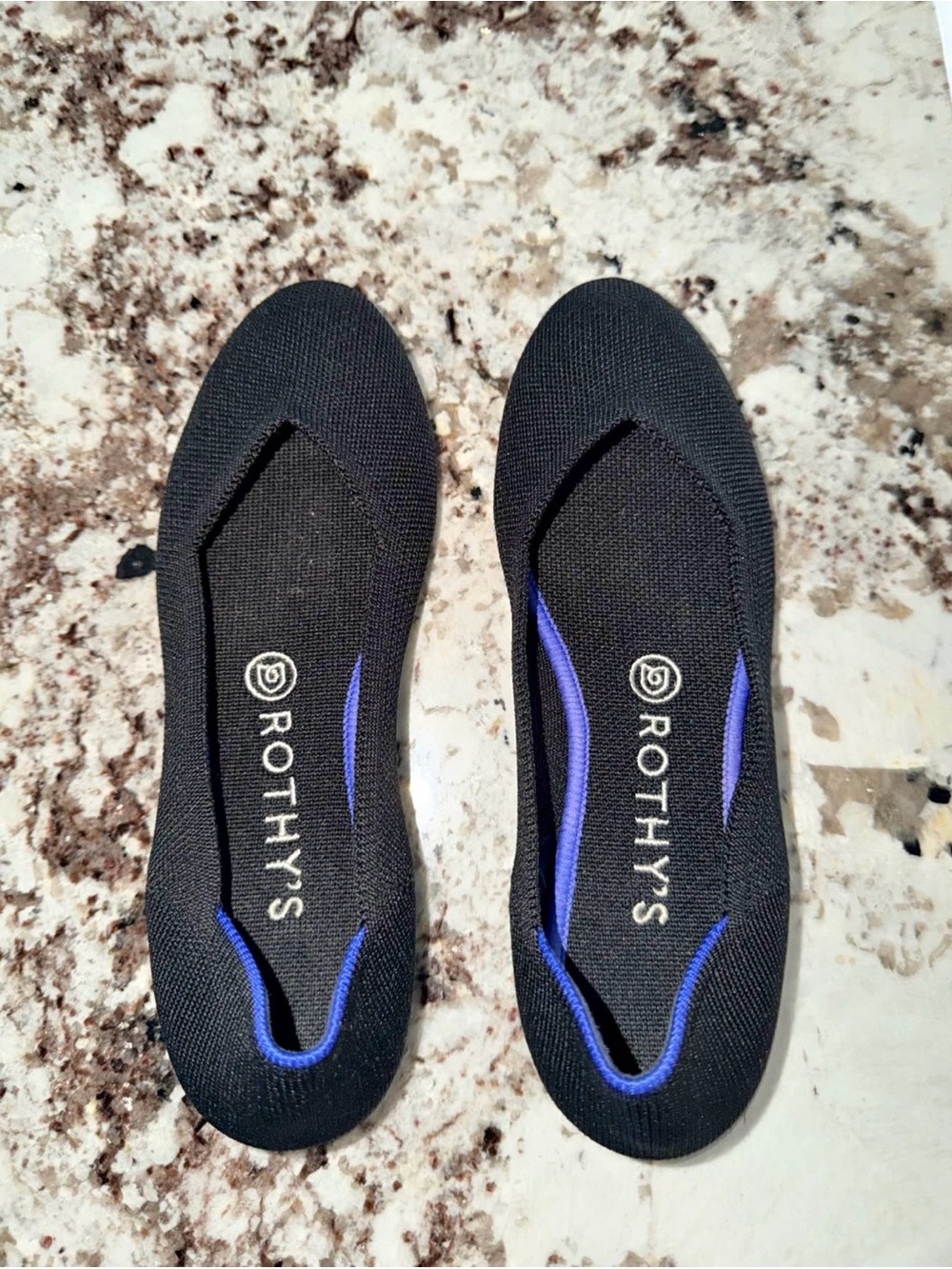 Rothy's Black Knit Flats with Blue Accents